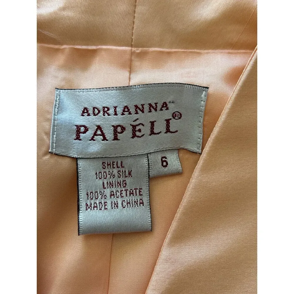 Adrianna Papell Pant Suit Women's Size 6‎ Peach Silk Floral Bead Asian Inspired